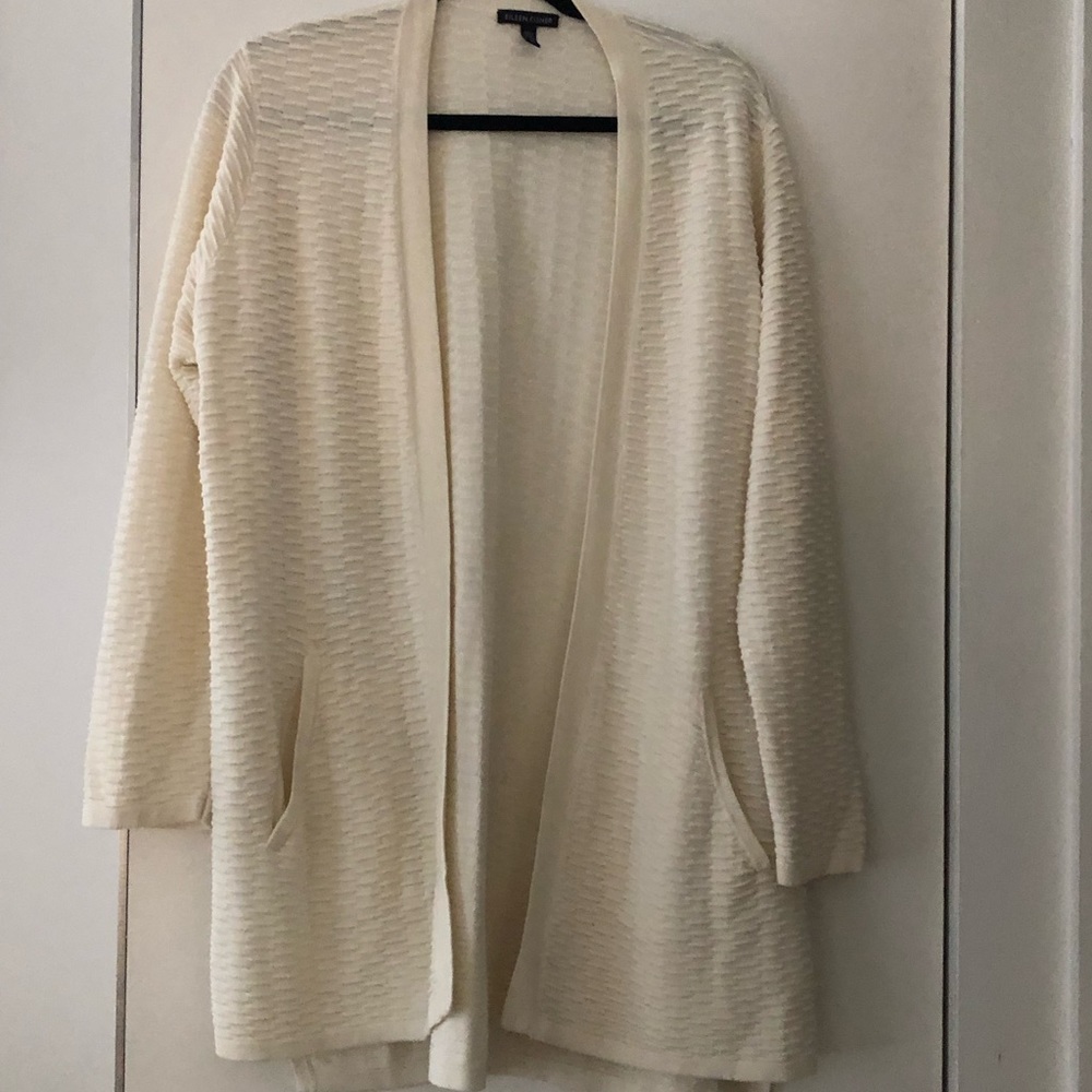 Eileen Fisher silk/cotton cardigan in off white size L